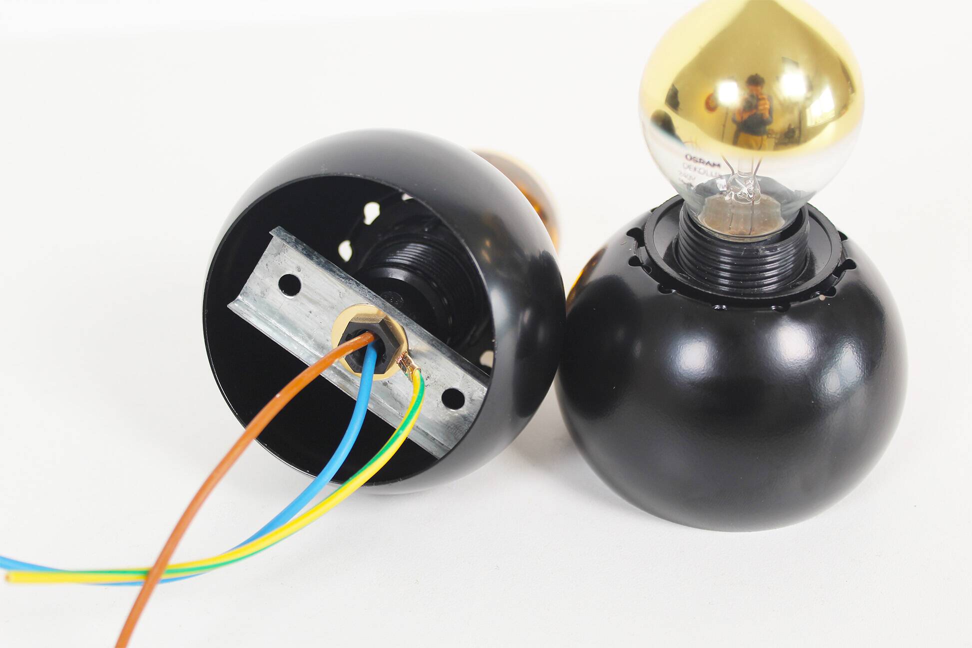 Set (2) of petite playful painted 'ball' wall lights, Italy 1970's