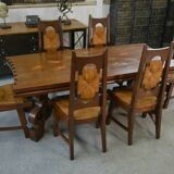 Rustic oak table with ceramic inlays by a student of Joseph Savina 1950s