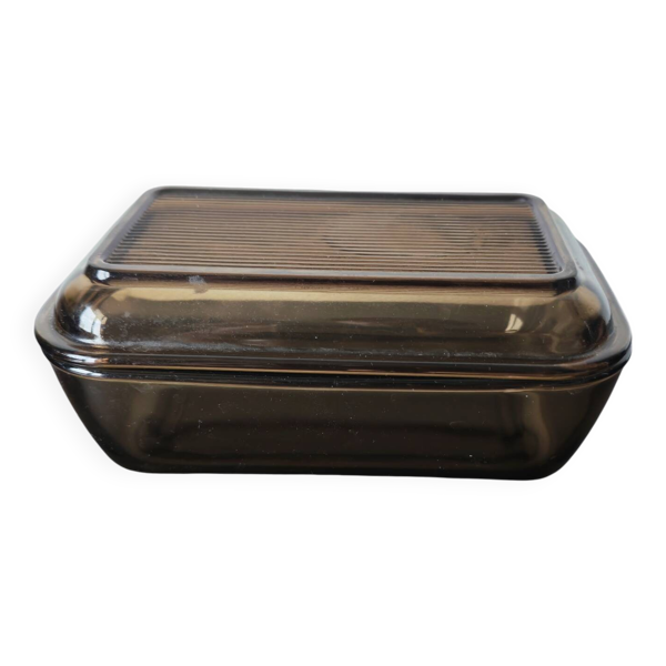 Beurrier Arcoroc en verre fumé 1960
