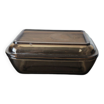 Beurrier Arcoroc en verre fumé 1960
