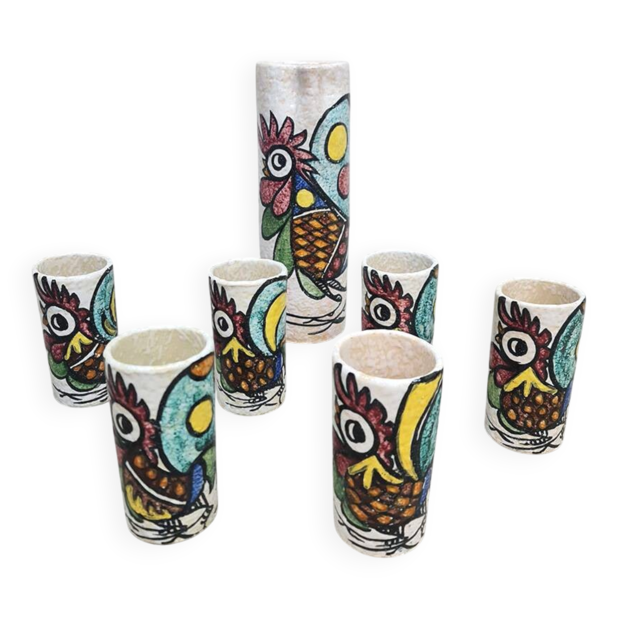 Spanish vintage Toledo ceramic pitcher & mugs Pablo Sanguino 1960s