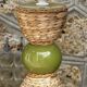 Large vintage sculptural lamp from the 60s/70s – olive green ceramic & very fine fibres.