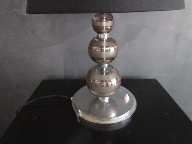 Pair of crystal and chrome metal lamps
