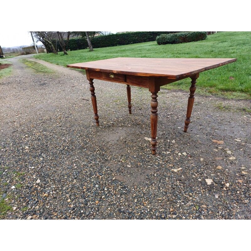 Country farmhouse table in pine and walnut, 1 drawer