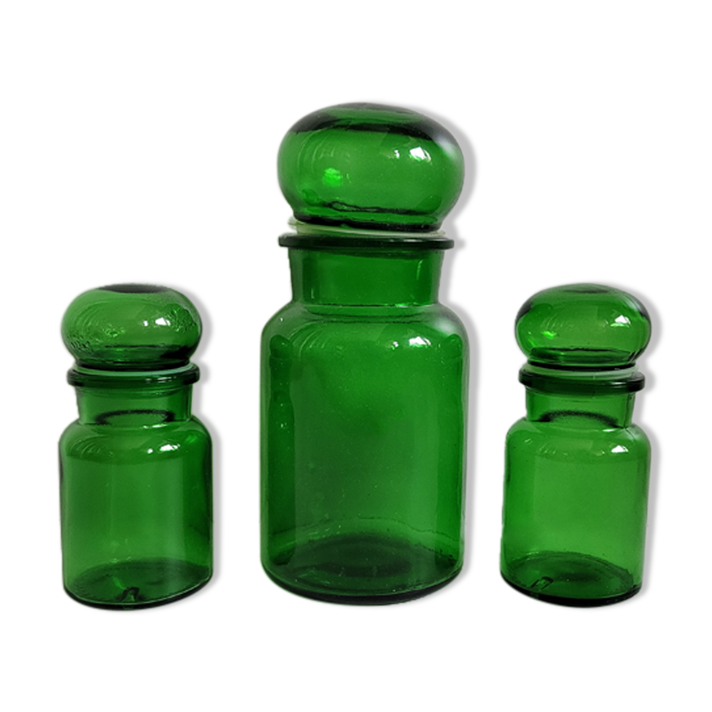 Trio green apothecary vials