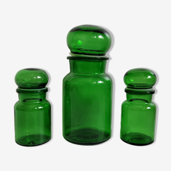 Trio green apothecary vials