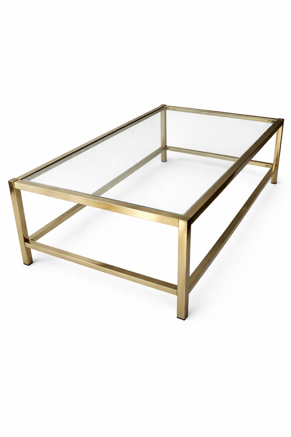 Grande table basse vintage verre et laiton – années 1960-1970