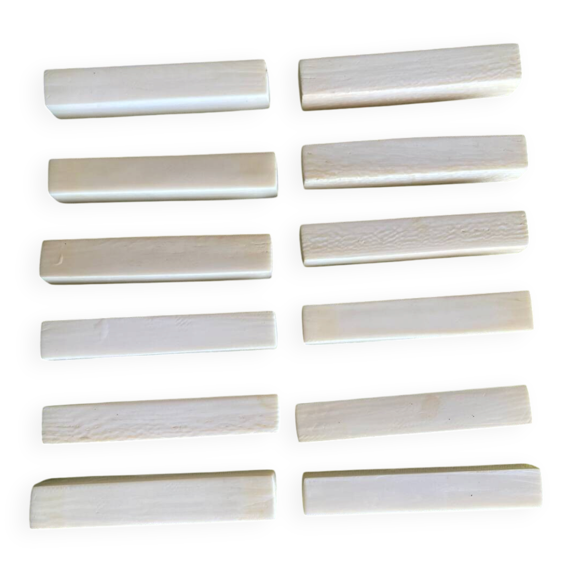 Set of 12 vintage knife rests in polished bone - ivory look, minimal