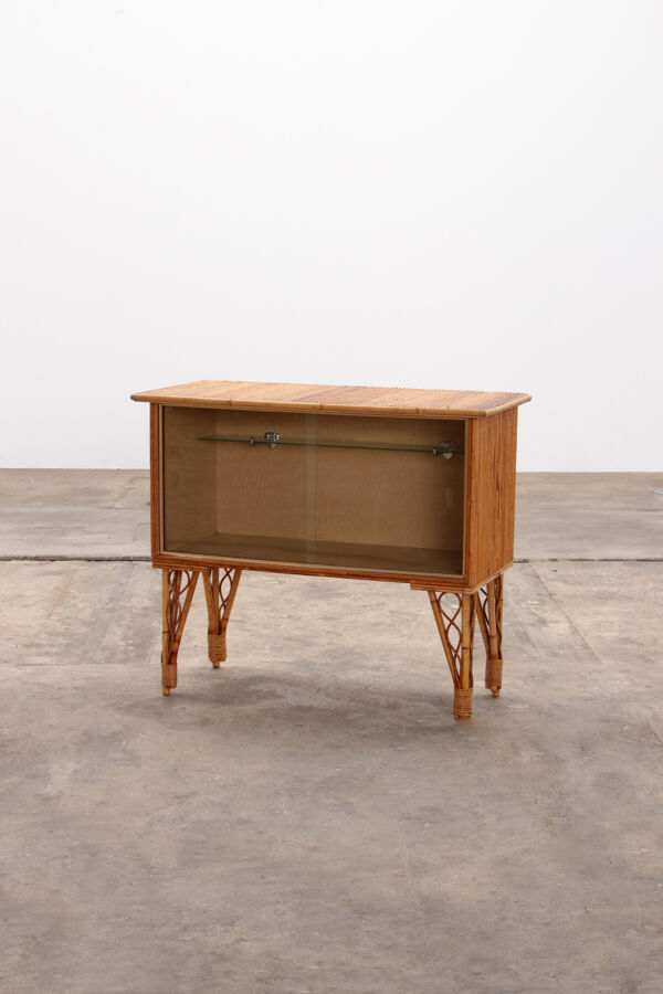 Bar ou vitrine vintage en bambou français des années 1960.