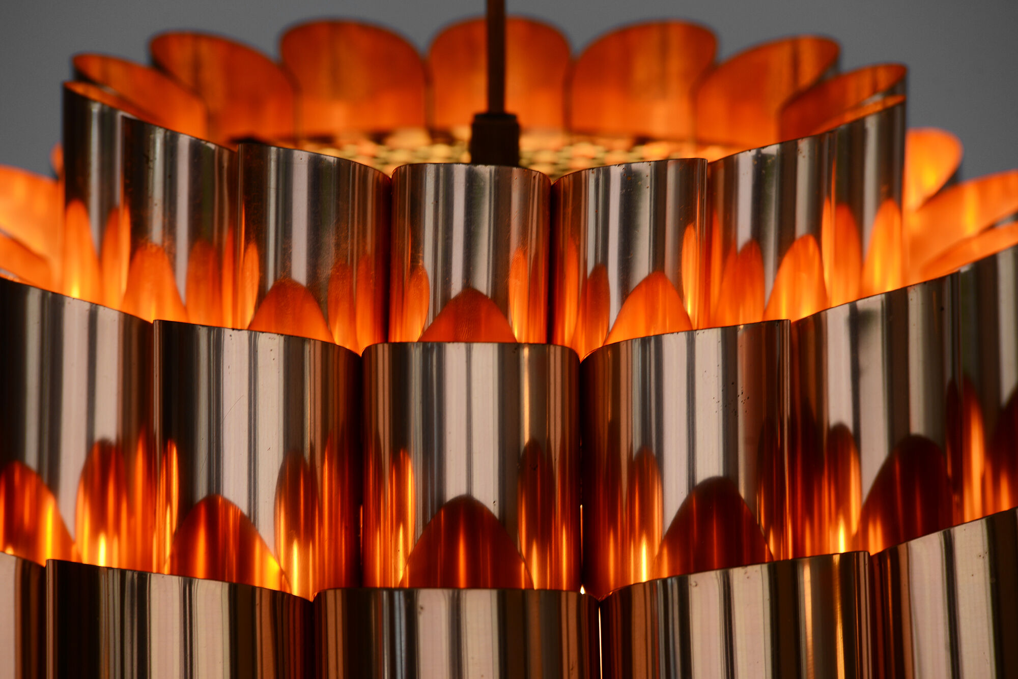 Copper pendant light by Werner Schou for Coronell Electro, Denmark 1960s