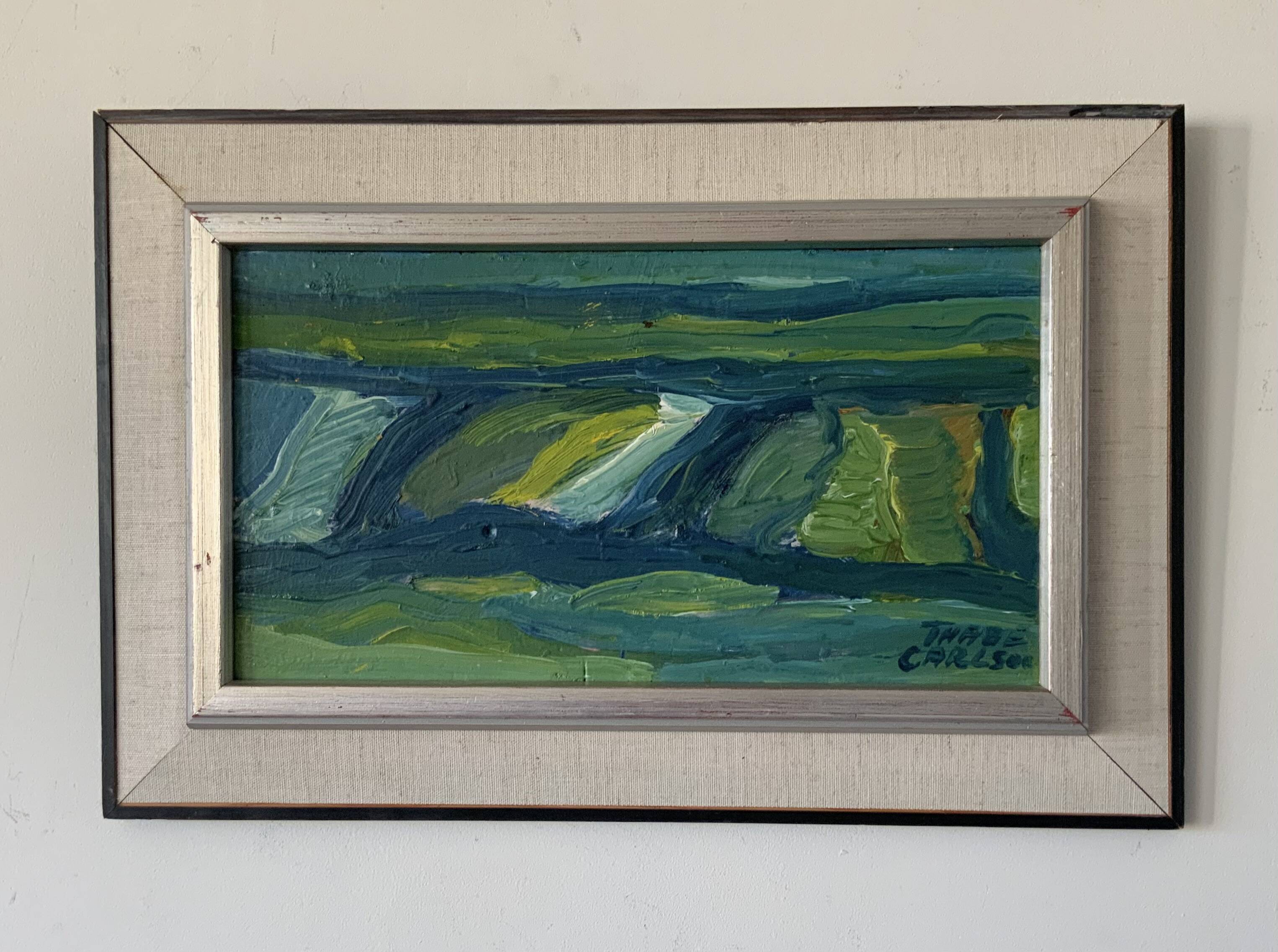 Vintage Painting Abstract Modernist Landscape By Thabe Carlson 1971