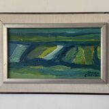 Vintage Painting Abstract Modernist Landscape By Thabe Carlson 1971