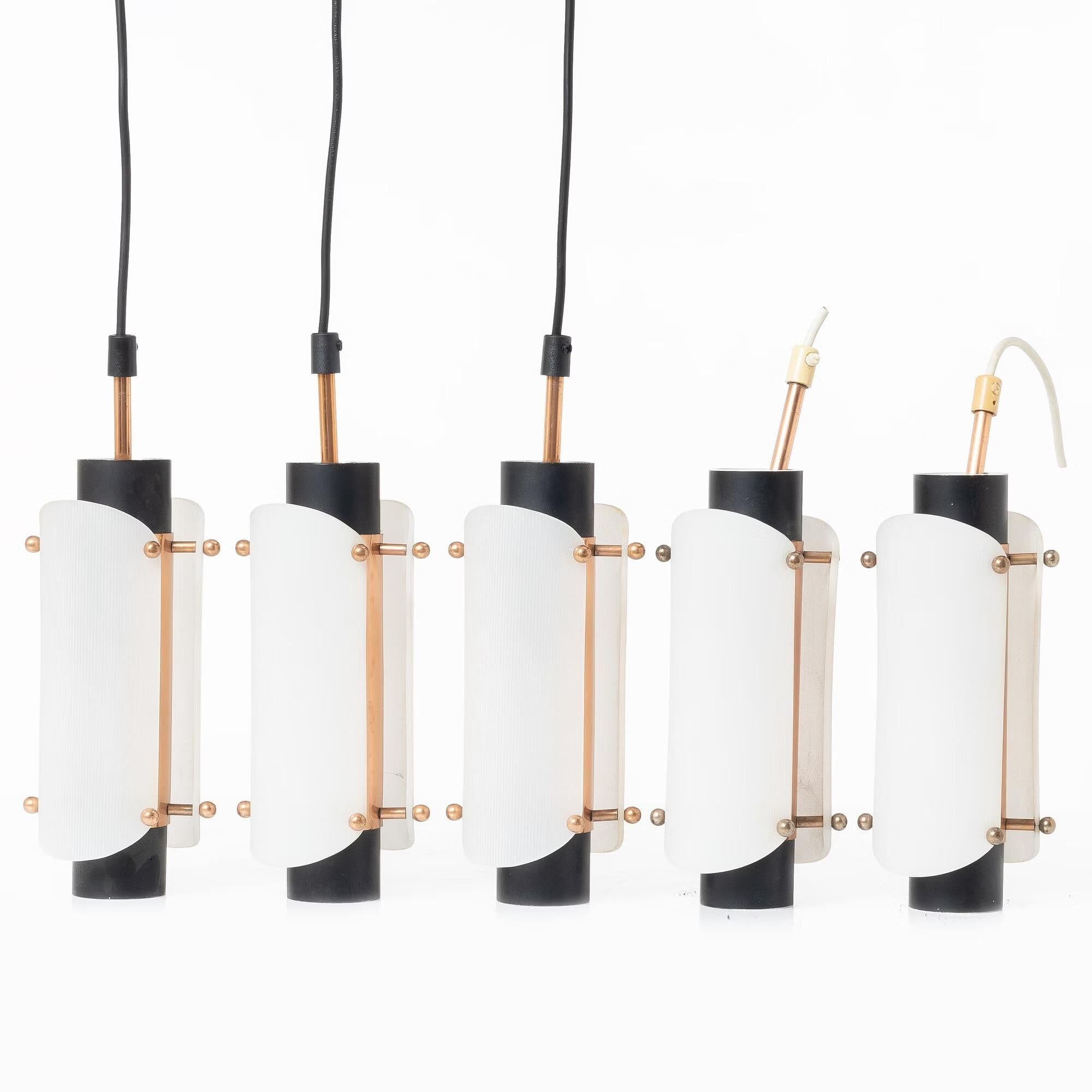Pair of ceiling lights steel copper plexiglass Denmark 1960