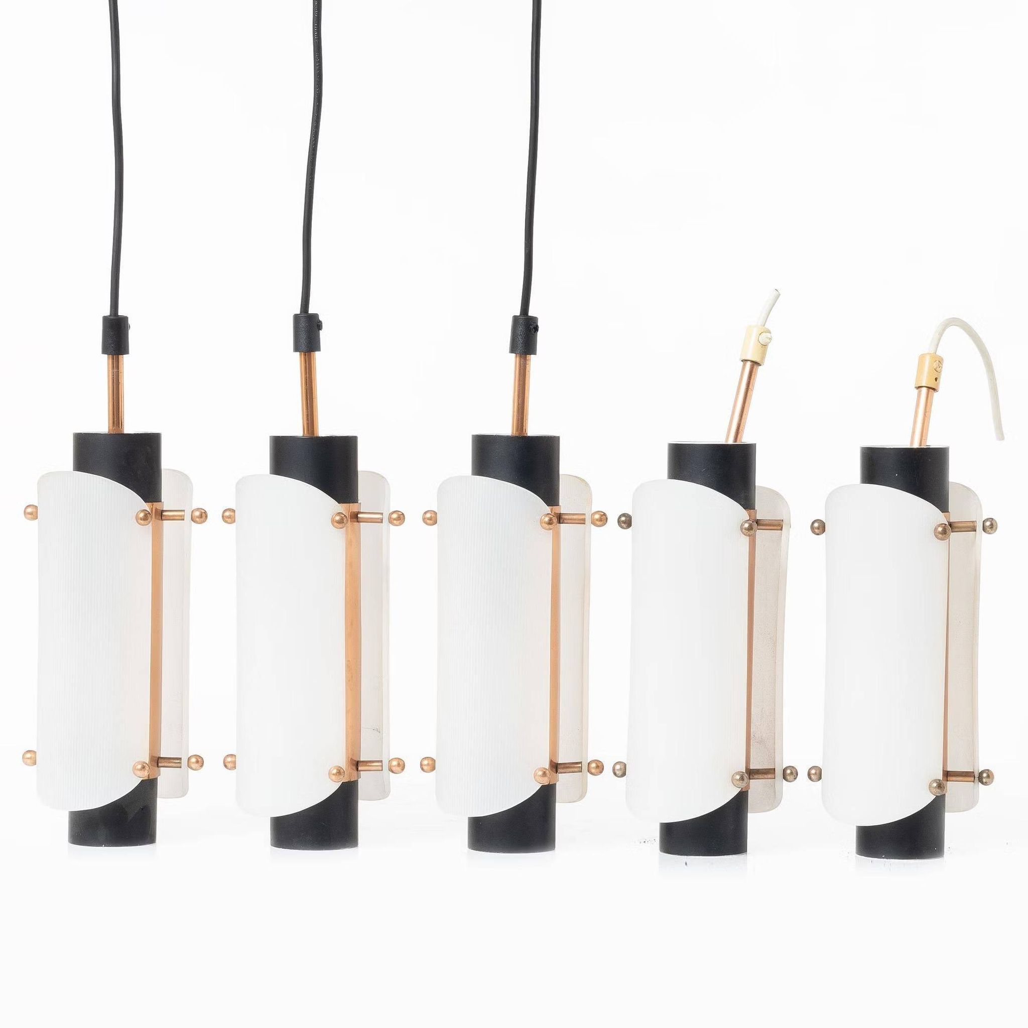Pair of ceiling lights steel copper plexiglass Denmark 1960