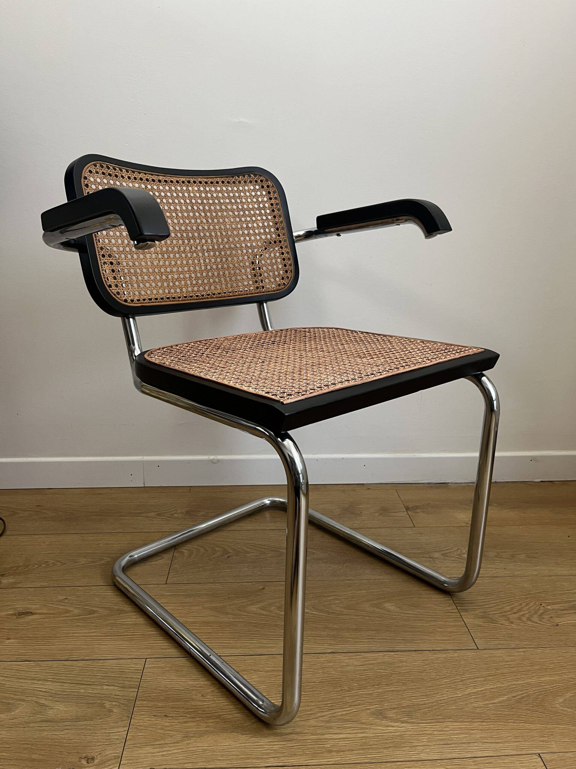 CESCA B64 black armchair in cane after Marcel Breuer Made In Italy