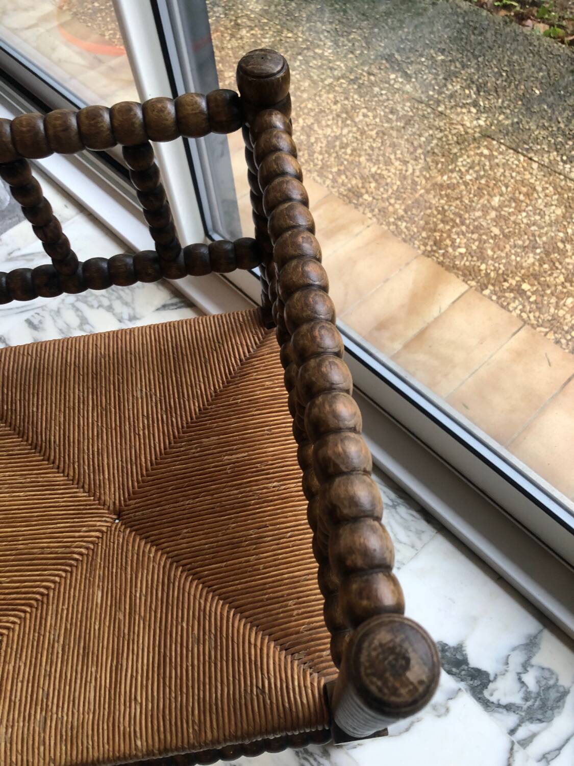 Art Deco corner chair in bobbin oak and straw, 1930s