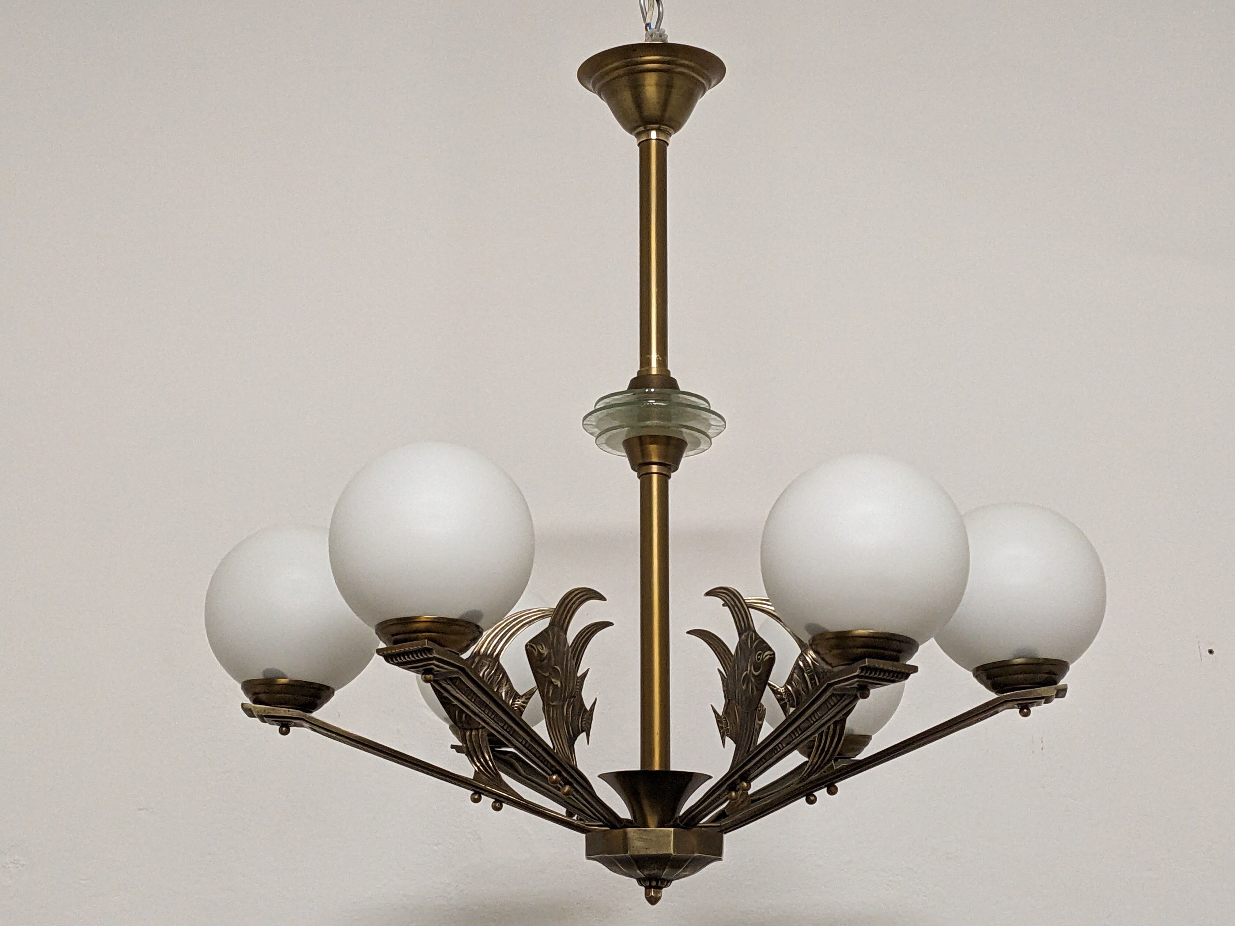 Art deco bronze fish chandelier