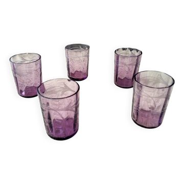 5 antique liqueur glasses with engraved decoration