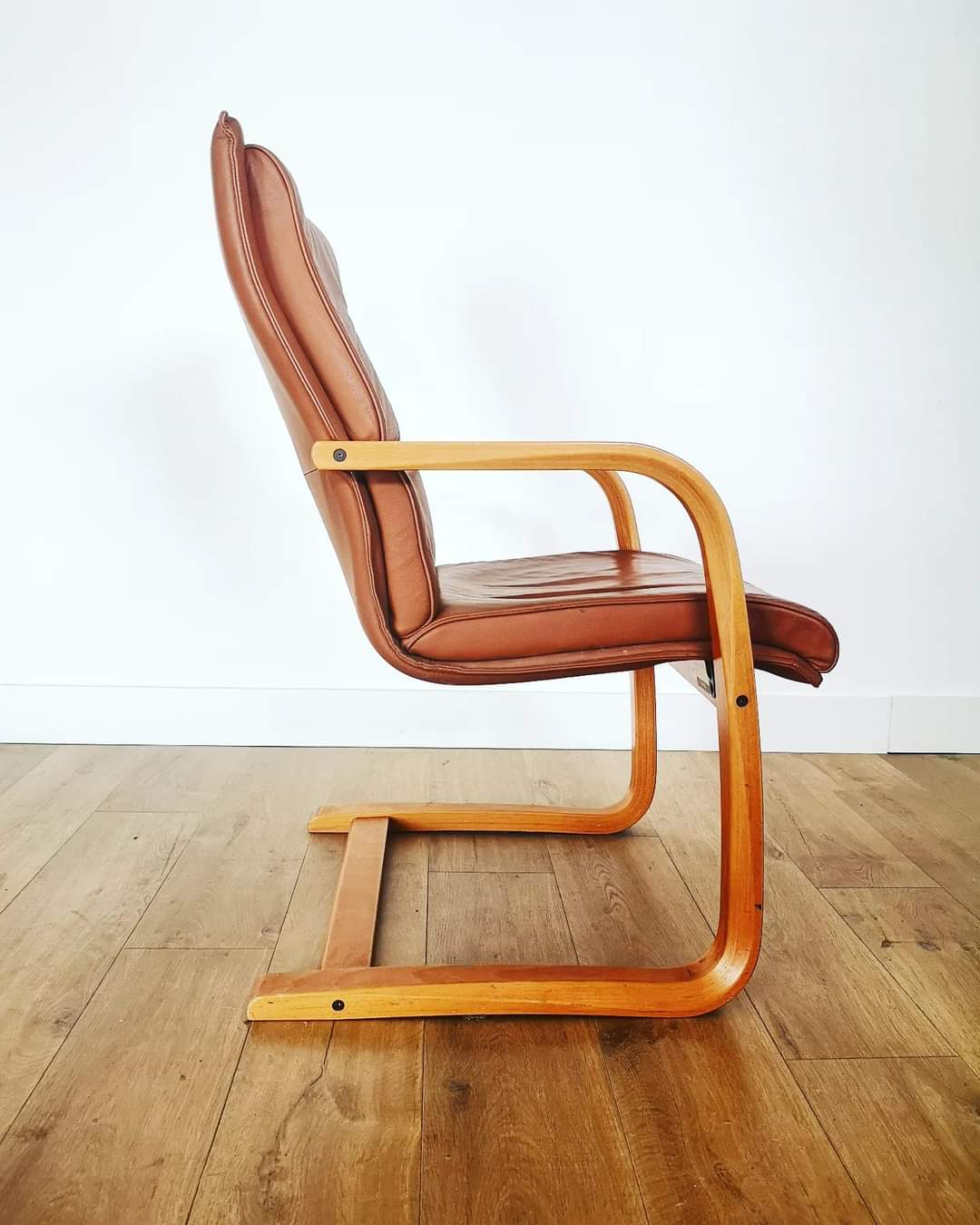 Camel leather sled chair from Mace