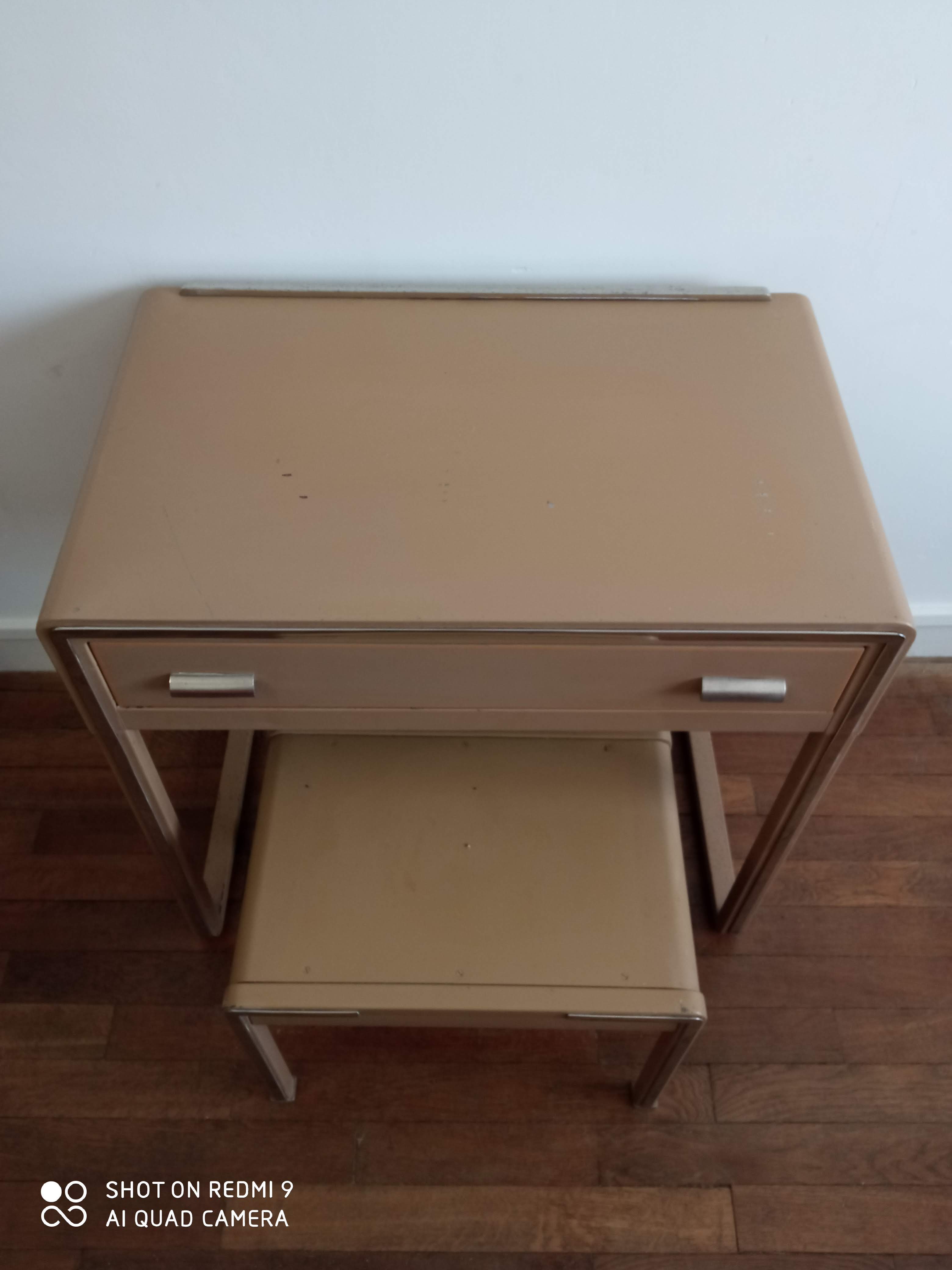 Vintage metal desk/ hairdresser and stool
