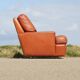 Space age sofa. Tan leather. Circa 1970