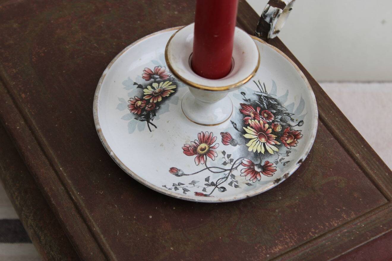 Antique enamel candle holder