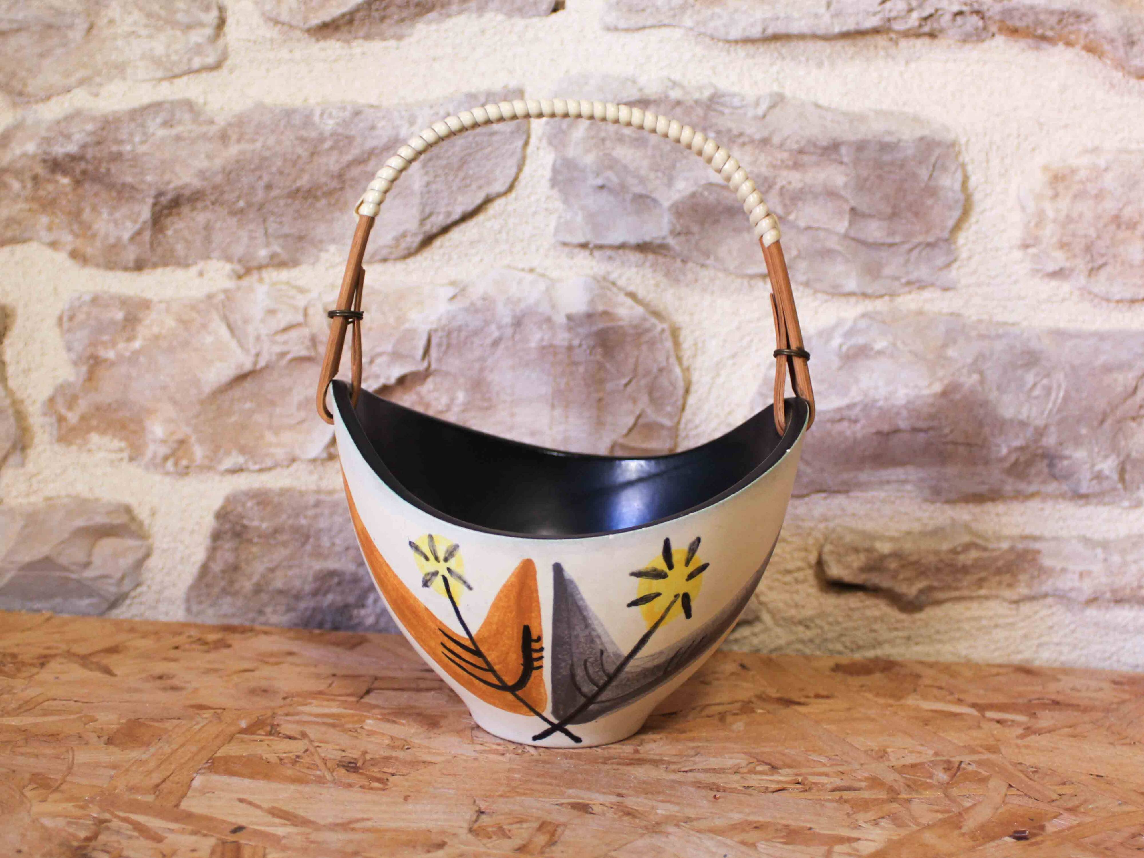 Ceramic basket with floral decoration - Elchinger France
