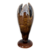 Vintage Mid-Century Modern Studio Pottery Tulip Lotus Bud Pedestal Vase - Earthen Brown & White Glaze