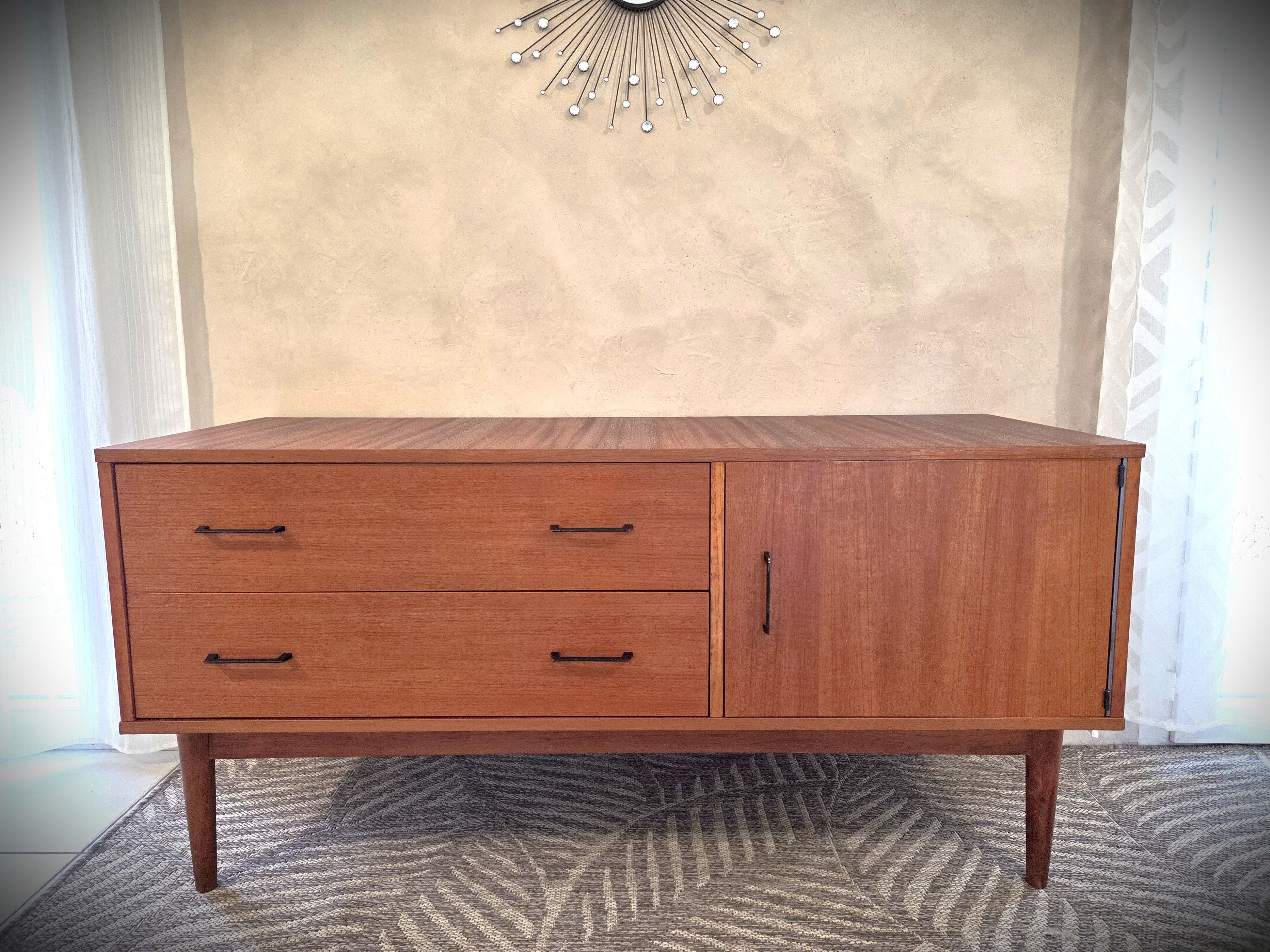 Low Scandinavian enfilade in teak, late 1960s.