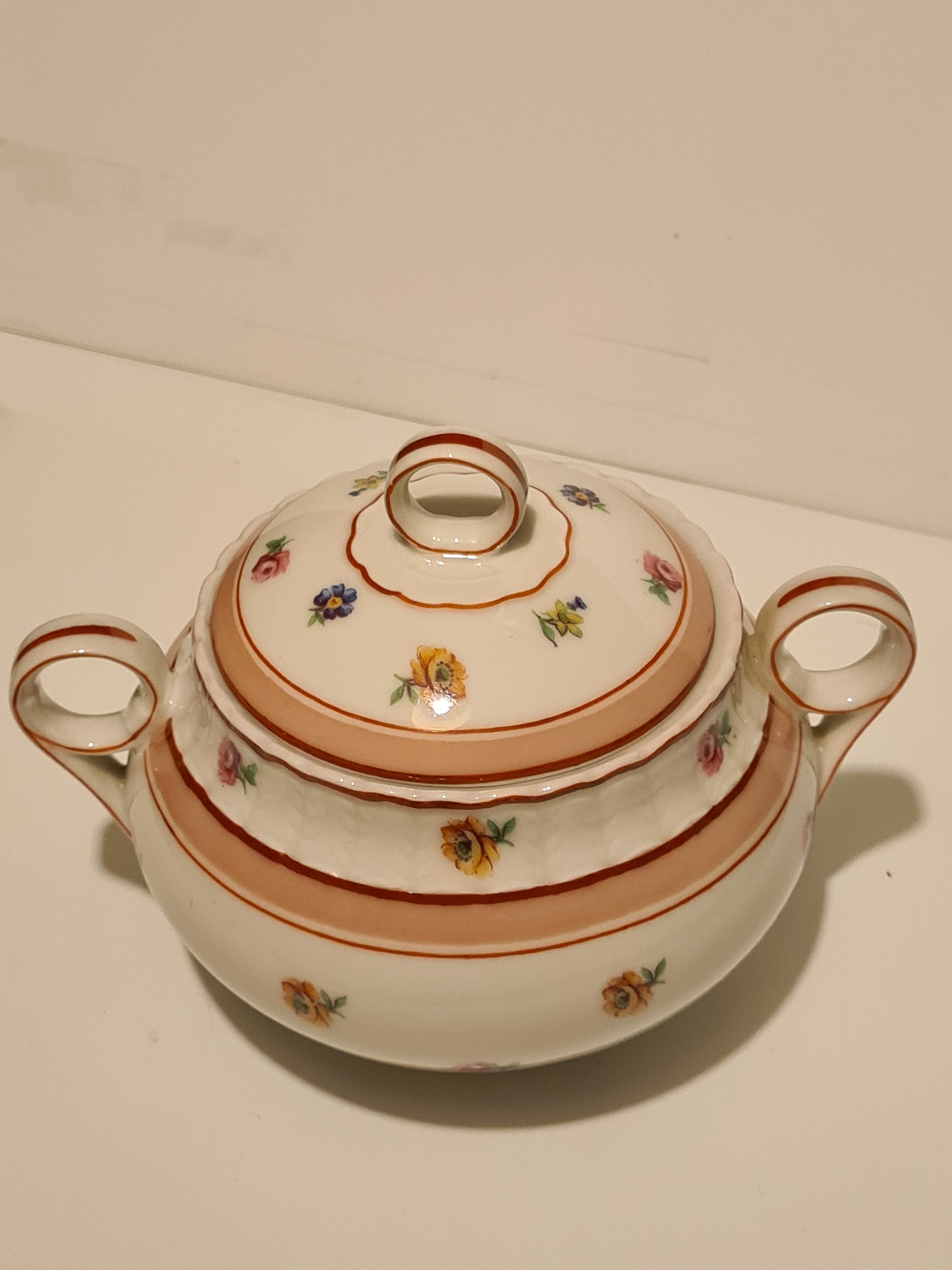Sucrier porcelaine de Limoges B&C décor floral