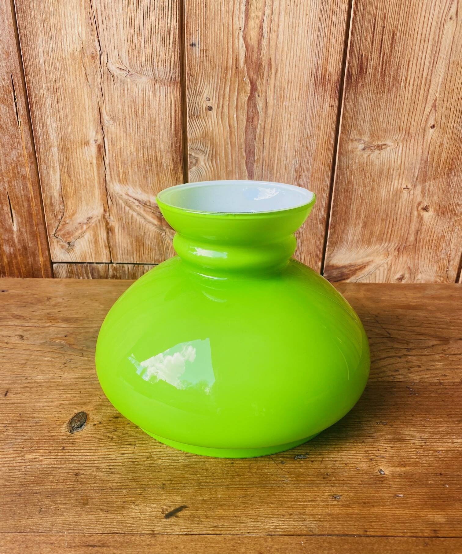 Green and white opaline lampshade from the 70s.