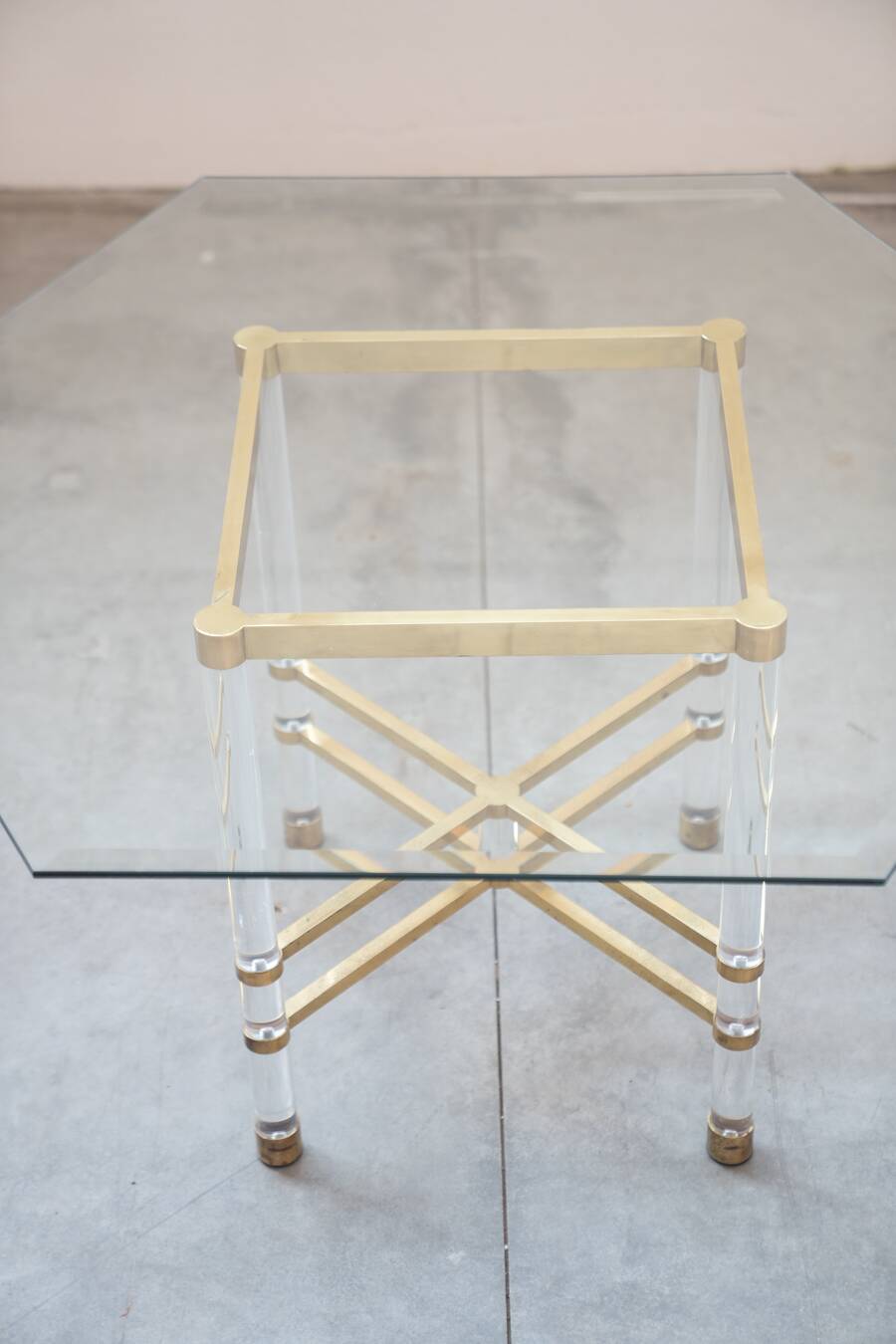 Hexagonal glass table by Sandro Petti, for Angolometallarte, 1970