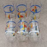 set of 6 large orangeade glasses juice glasses boats seaside