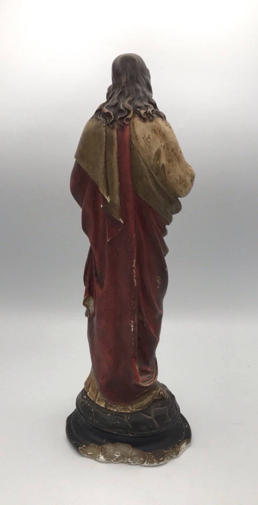 SACRED HEART of Jesus, polychrome plaster religious statue signed 19th century.