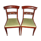 Maurice Hirch, paire de chaises anciennes sculptées assise velours vert