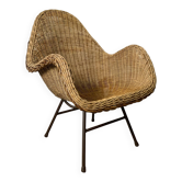 Fauteuil en osier mid century