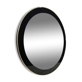 Miroir rond à décor noir années 60