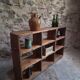 Old workshop shelf in French pine, industrial shoe cabinet, around 1900.