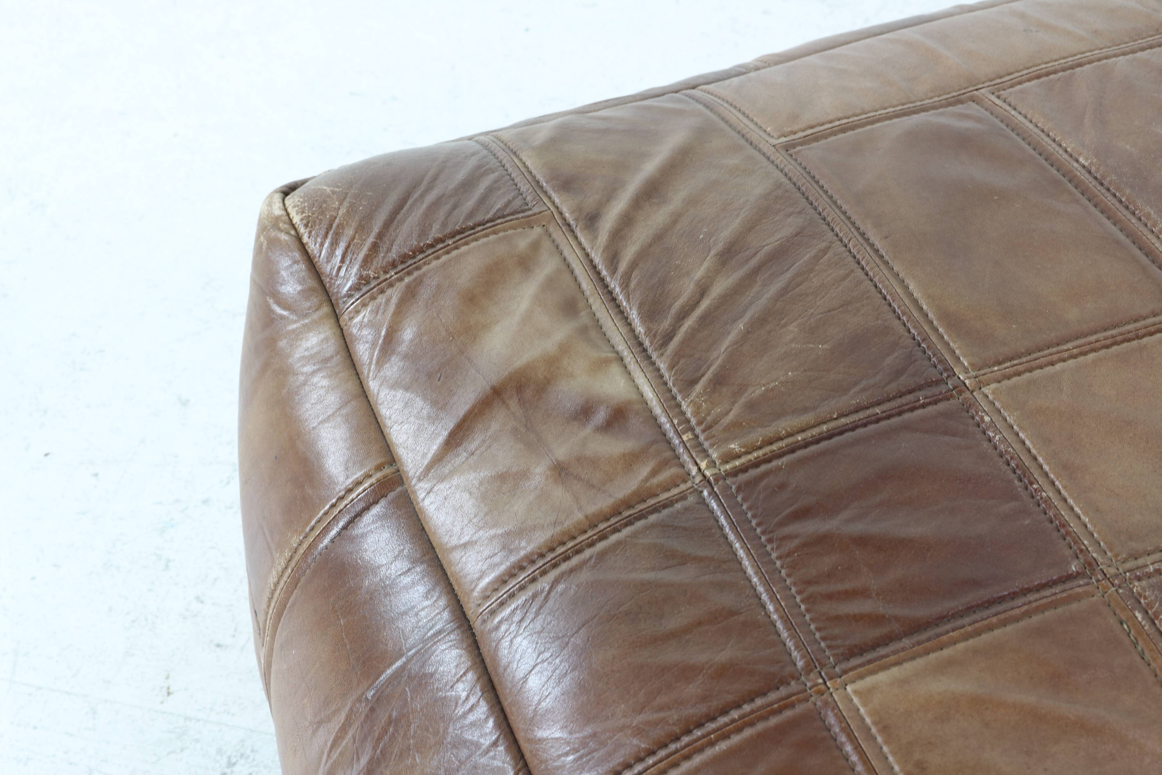 Seventies vintage patchwork leather pouf