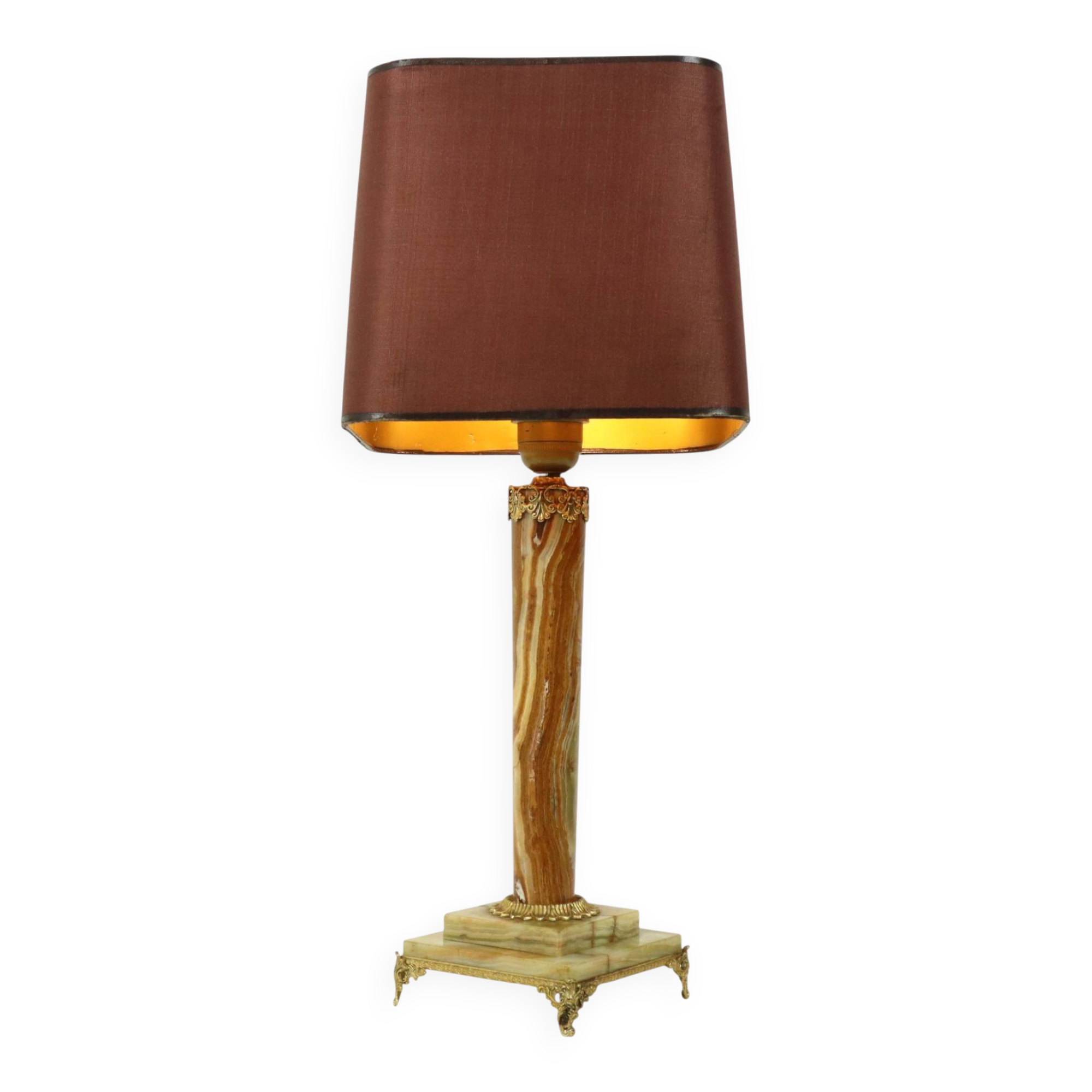 Classic Onyx and Brass Column Table Lamp 20th Century