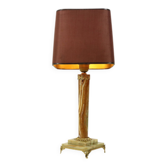 Lampe de table colonne en onyx et laiton classique du 20e siècle