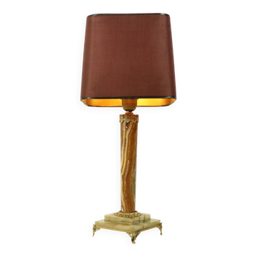 Classic Onyx and Brass Column Table Lamp 20th Century