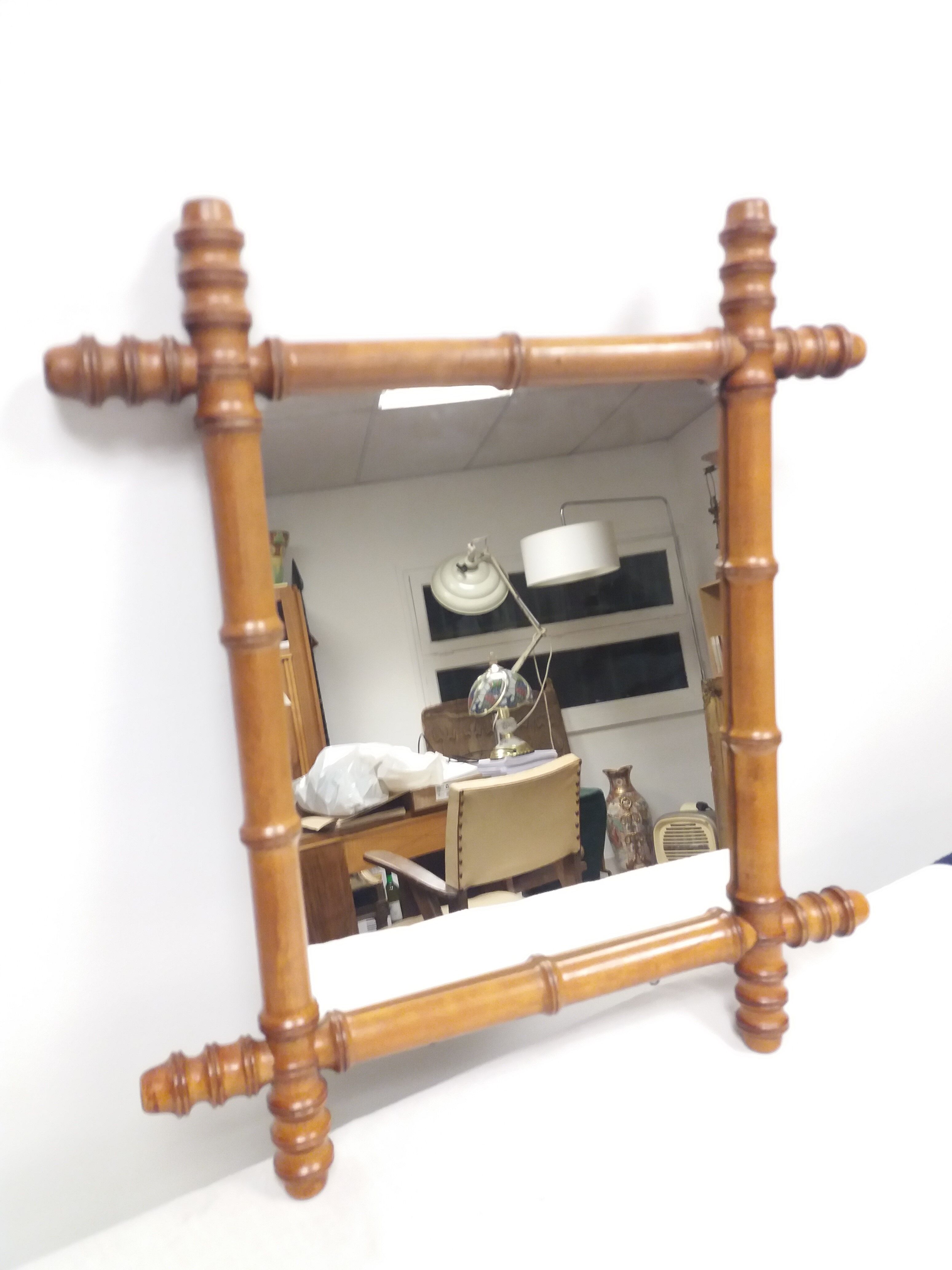 Ancient bamboo/rotin mirror 49 x 43 cm