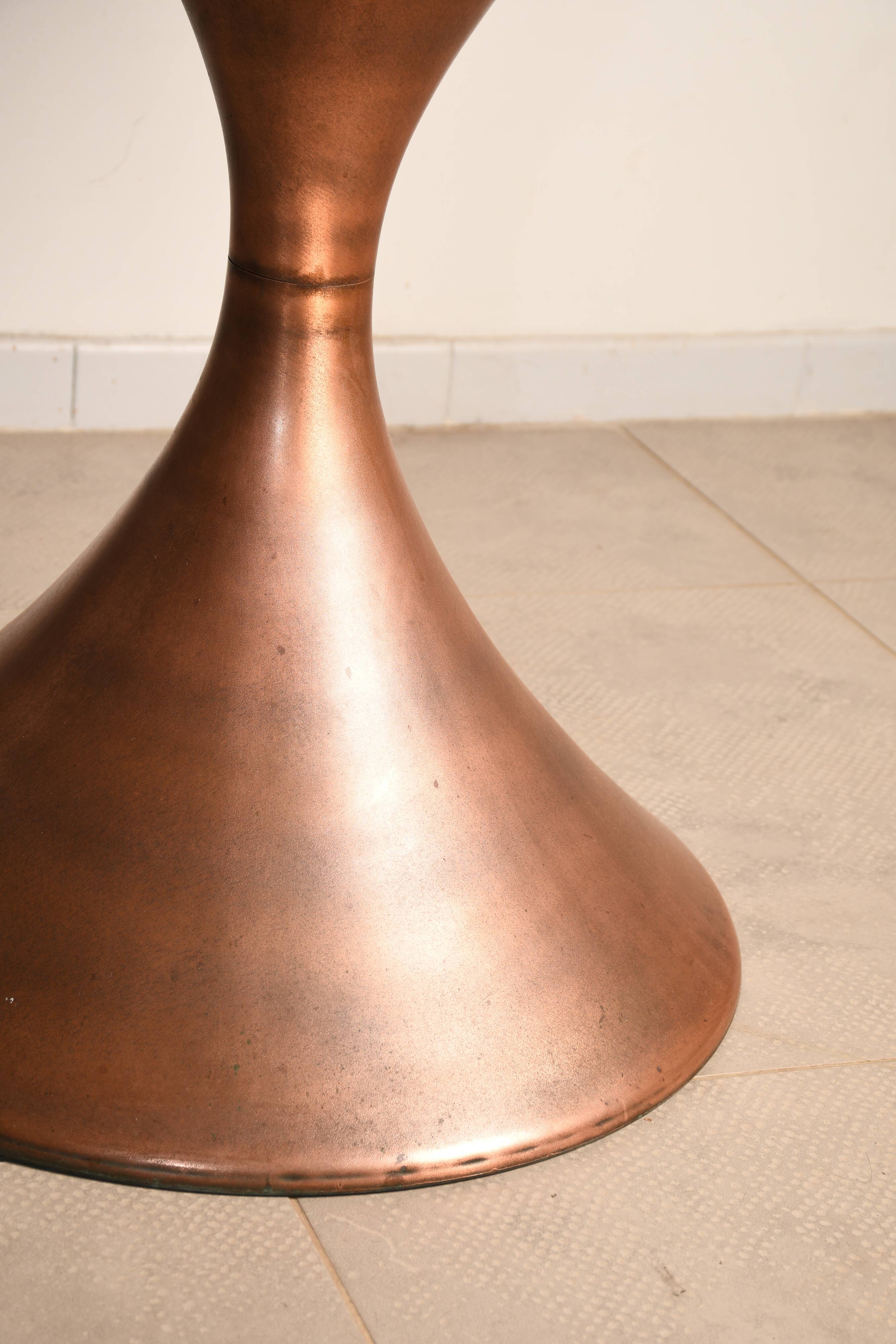 Copper table, smoked glass top from the 60s