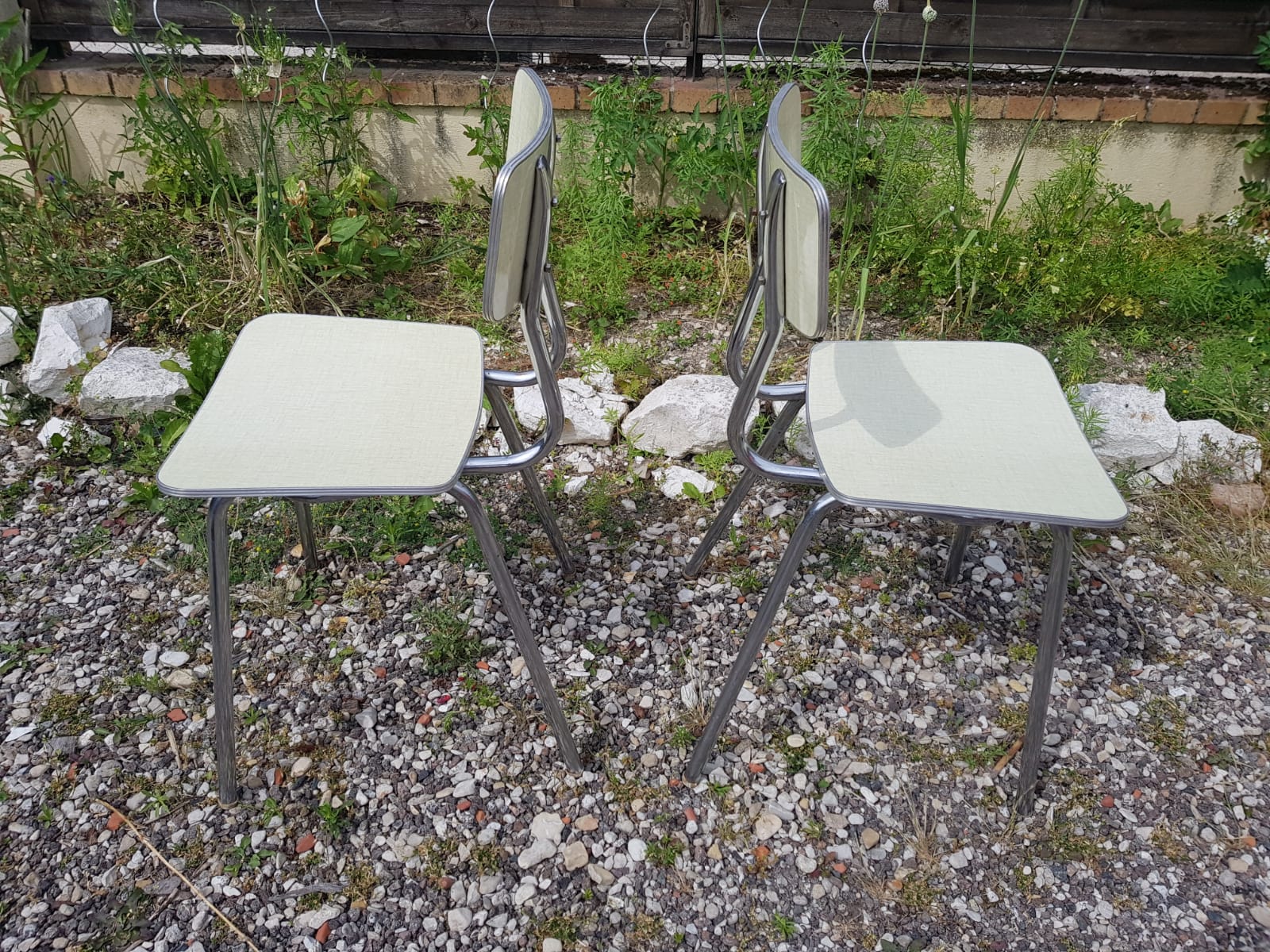 Pair plastilux chrome metal chair & formica + plate 50s vintage