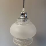 Portable lamp / pendant lamp in white opalescent glass. Art Deco style