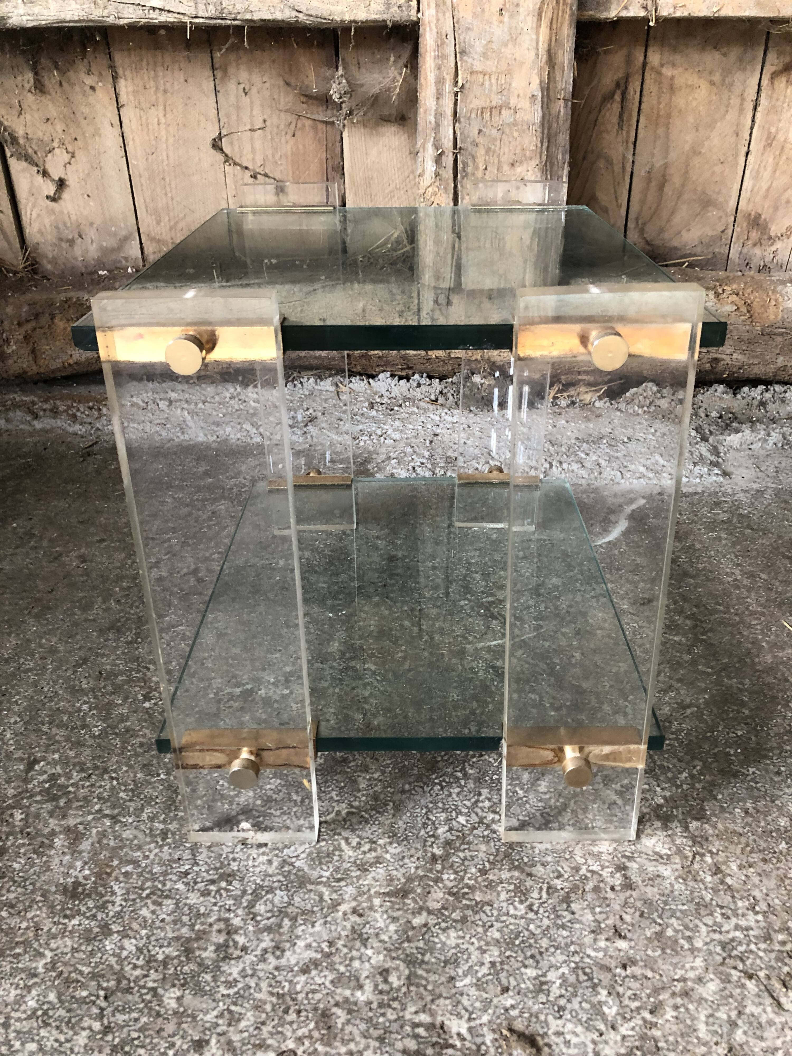 Pair bedside design plexi + brass + vintage glass trays