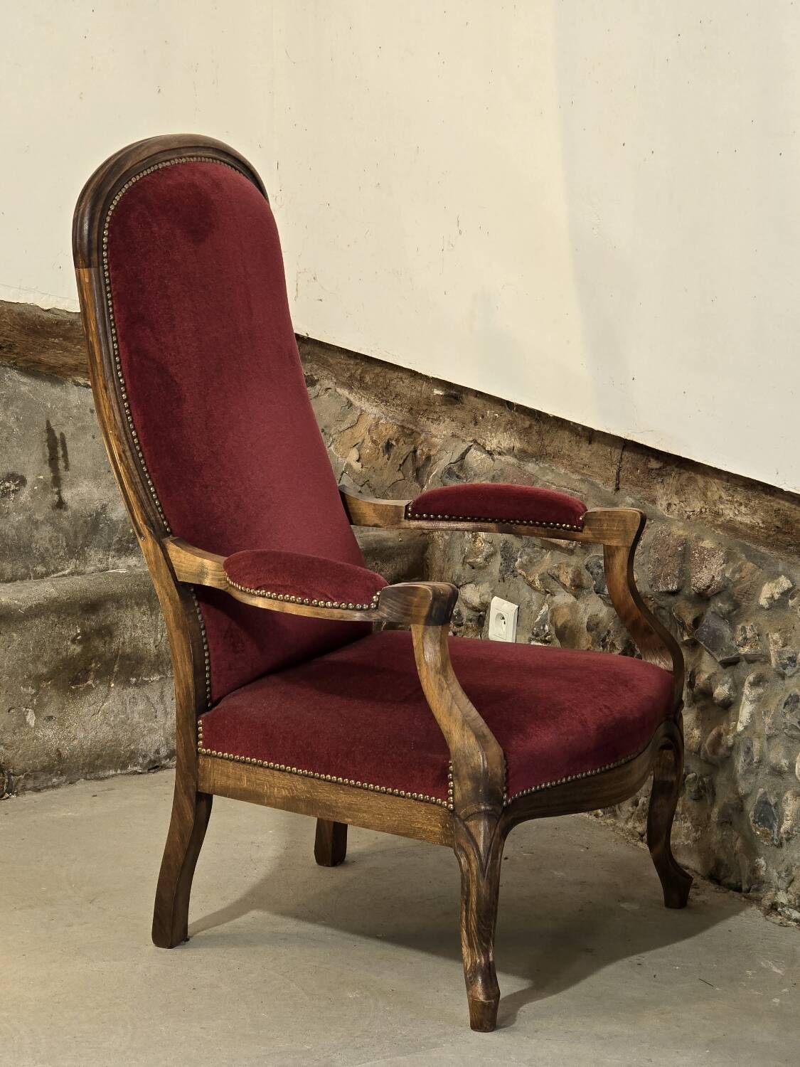 Voltaire red velvet armchair