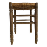 Country stool in wood and straw