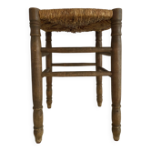Tabouret campagne en bois et paille